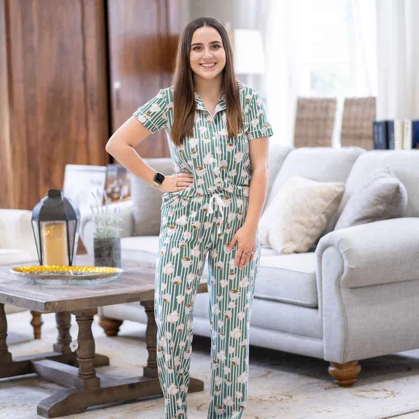 The Royal Standard Beignet Striped Print Drawstring Waist Pajama Pants Green and White - Image 3