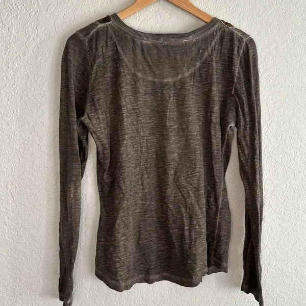 Free People Henley Sequin Bib Brown Long Sleeve T-Shirt Small - Image 5