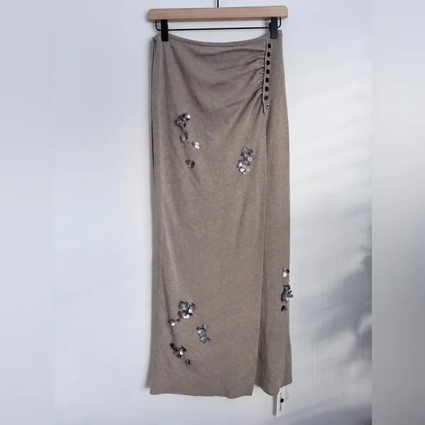 Commence Wool Blend Pleated Sequins Sweater maxi Skirt faux wrap XS NWT - Image 2