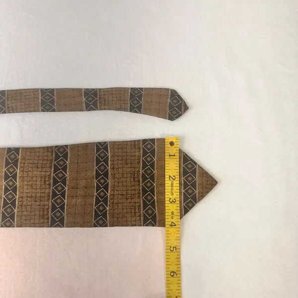 J Ferrar Vintage Silk Tie Men's Brown Geometrics Office Elegant Necktie Classic - Image 5