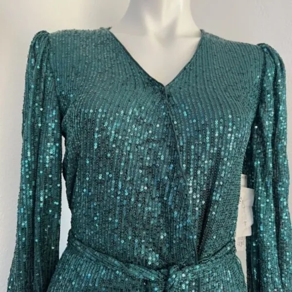 NEW AQUA Belted Sequin Dress GREEN emerald SMALL Formal Cocktail party - Image 6