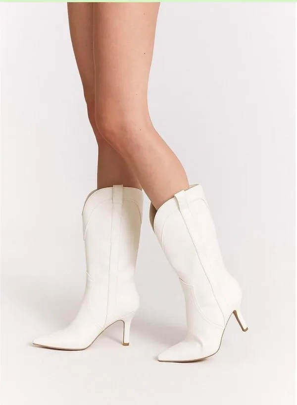 Wild Fable Women's Bryce Heeled Western Cowboy Boots in white faux leather - Image 5