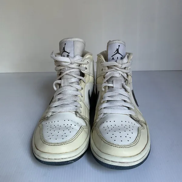Air Jordan 1 Mid White Black Sail Women 5 Youth 3.5Y High Top Sneakers - Image 4