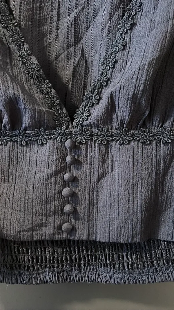Navy Top with buttons and lace Purple Size none - Image 2