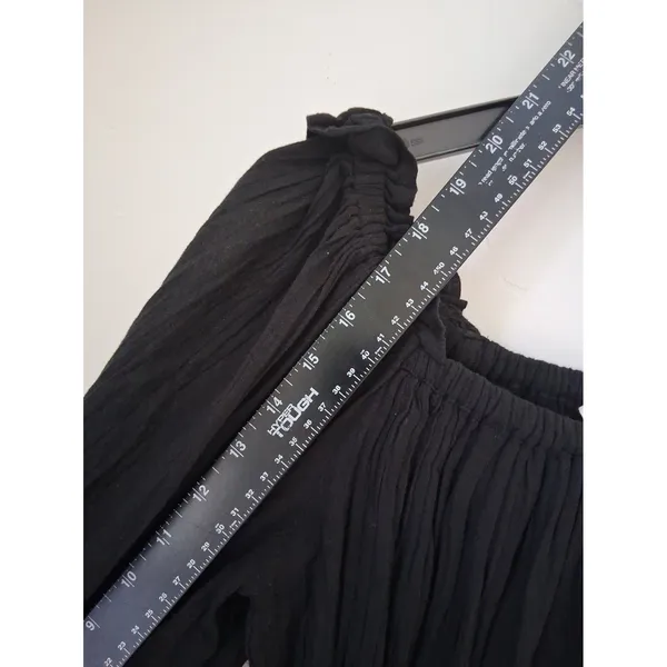 ELAN Black Off Shoulder Mini Dress Ballooo Sleeve Tunic size S 100% Cotton Gauze - Image 7