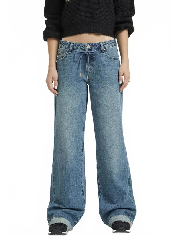 Pacsun Casey Low Rise Baggy Jeans Drawstring Medium Indigo NWT Clementine 28 - Image 3