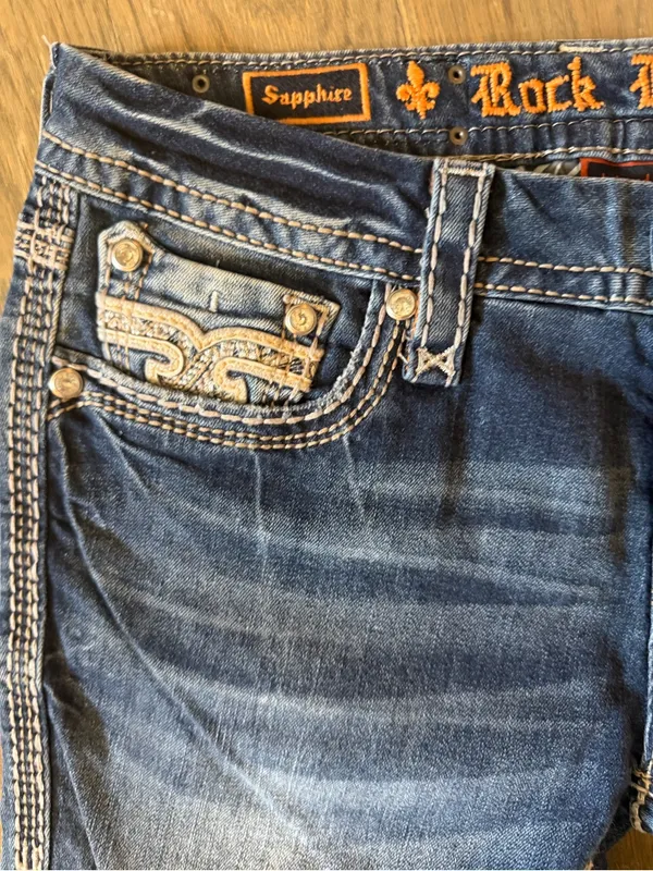 NWT Rock Revival sapphire Women's Dark Blue Embroidered Bootcut Jeans size 30X34 - Image 4