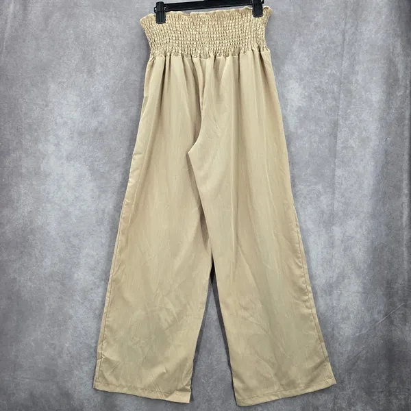Cream Tan Smock High Rise Wide Leg Pocket Flowy‎ Boho Dress Pants Plus 2XL - Image 2