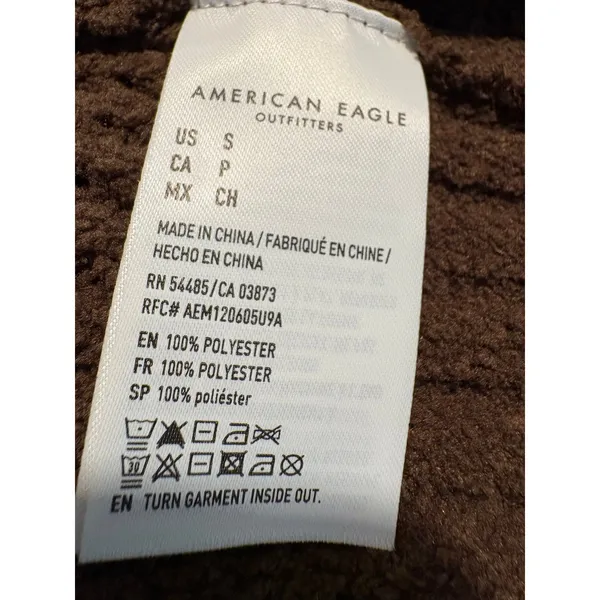 American Eagle Cardigan Sweater Brown Popcorn Waffle Knit Open Front Warm Small - Image 6
