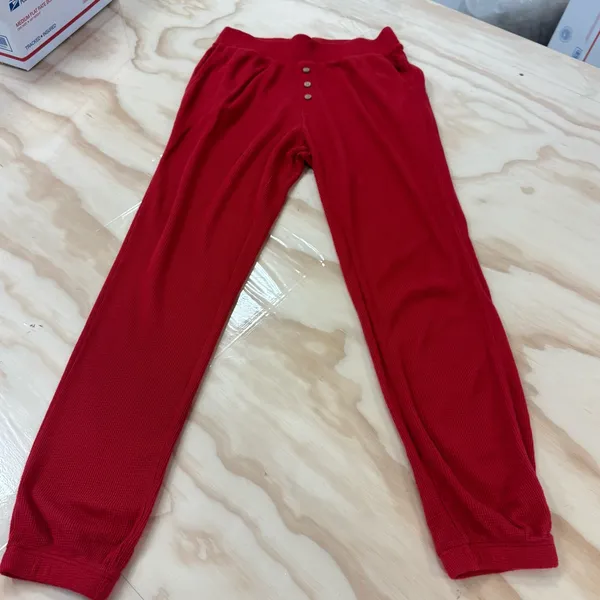 Eberjey Red Cozy Waffle Henley Short Sleeve Long Pants‎ Pajama PJ Set Red XS - Image 3
