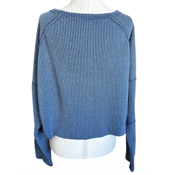 Altar'd State Womens Small Blue Waffle Knit Cropped Thermal Top Pullover | 0197 - Image 2