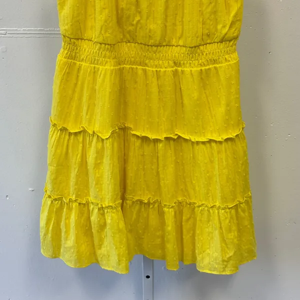 A. Byer Yellow Swiss Dot Halter‎ Mini Dress Smocked Waist Tiered Skirt Medium - Image 4