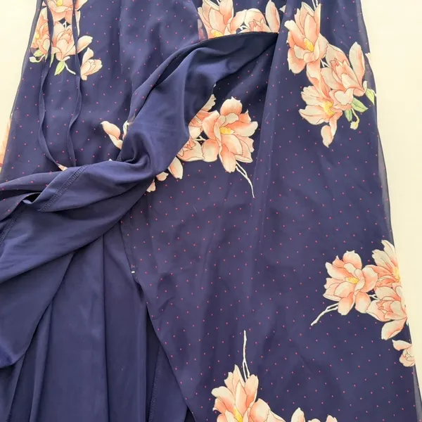 Lulus Loiselle Navy Blue Floral Print Polka Dot Wrap Maxi Dress Size XL Sundress - Image 6