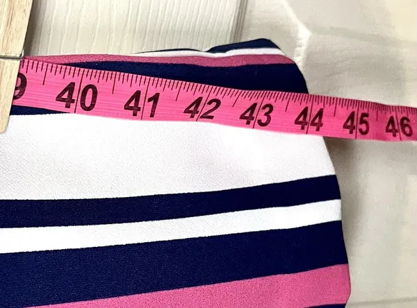 Express SzM High Rise Striped Paperbag Wide Leg Pants Pink Navy White - Image 10