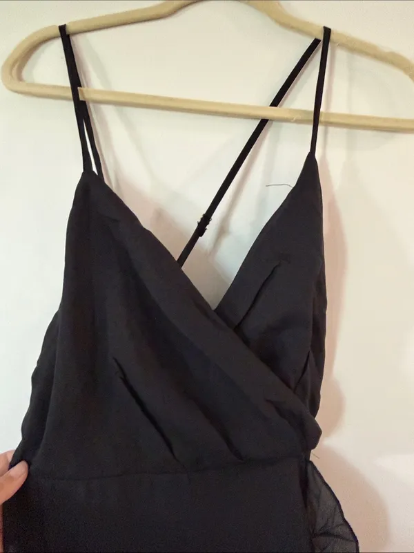 Hayden Black Spaghetti-Strap Ruffle-Trim Maxi Dress - Image 4