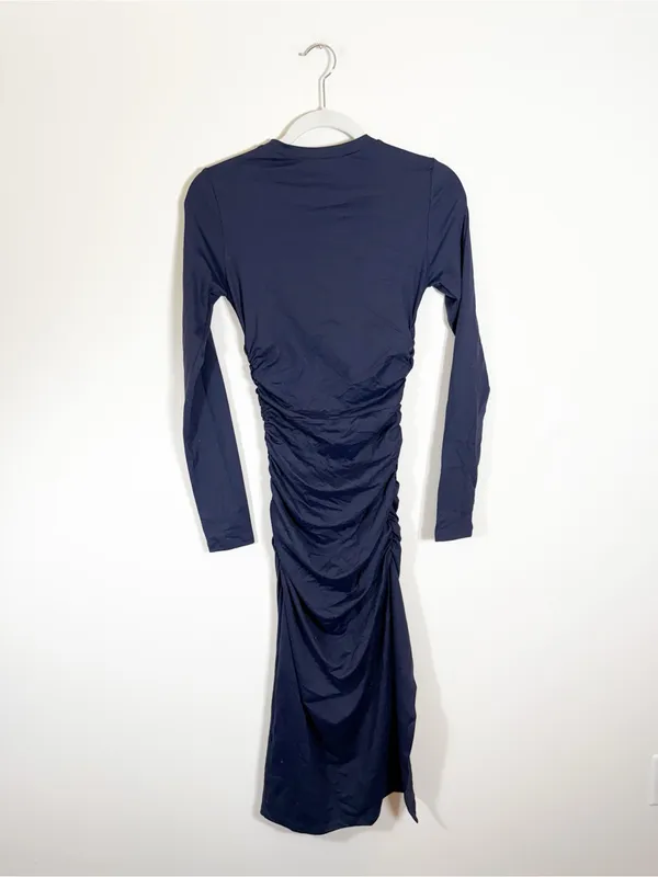 NWT Susana Monaco Gathered Crew Long Sleeve Slit Dress Navy Blue Size XS - Image 3