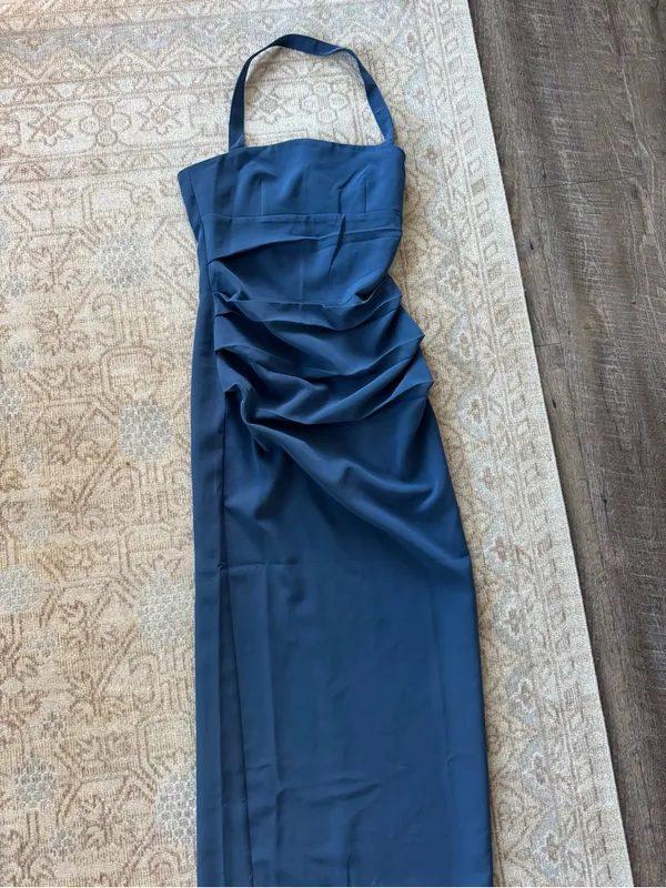 Revolve Lioness Navy Halter Ruched Maxi Dress - Image 5