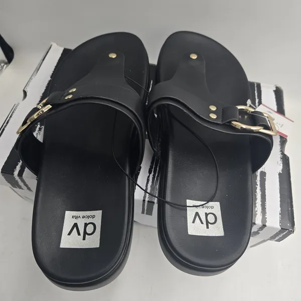 DV Dolce Vita Ulani Womens Size 10 Footbed Black Thong Sandals Gold Buckle NWT - Image 3