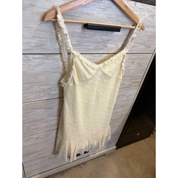 MOD On Trend Lace Ruffle Bottom Dress Ivory White Mini D20959B Womens Large - Image 3