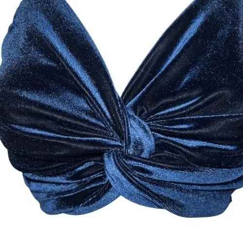 LUCY IN THE SKY Blue Velvet Spaghetti Strap Crop Top EUC Size‎ Small - Image 3
