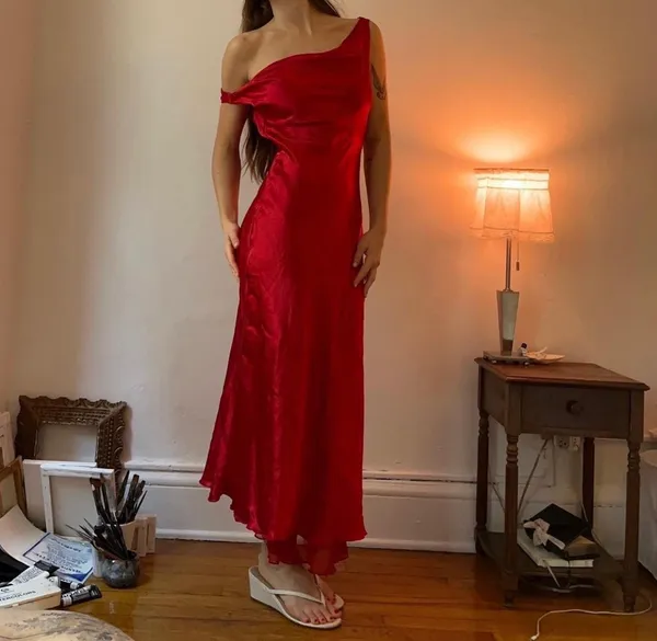 Vintage satin dress Red Size XS - Image 2