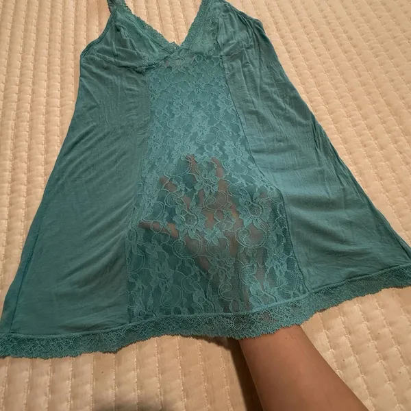 Victoria’s Secret Blue Slip Nightie M Medium See Through Lace Center Strips - Image 2