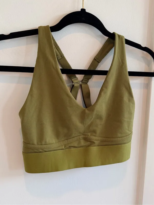 Fabletics Olive Green V-Neck Strappy Back Sports Bra - Image 3