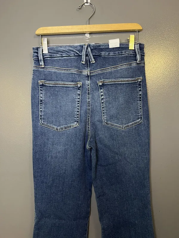 Good American Jeans Womens 8/29 Blue High Rise Bootcut Distressed Frayed Denim - Image 2