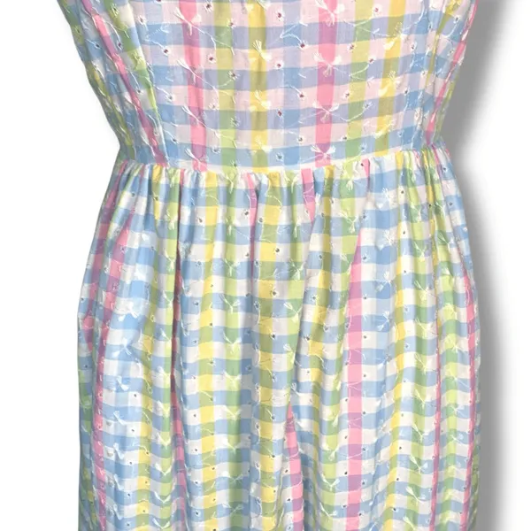 Vintage 70s Pastel Gingham Smocked Maxi Dress‎ Puff Sleeve Cottagecore Romantic - Image 4