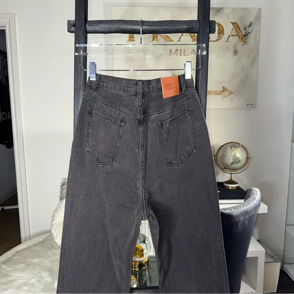 Princess Polly Holly Asymmetric High Rise Straight Leg Black Denim Jeans New - Image 14