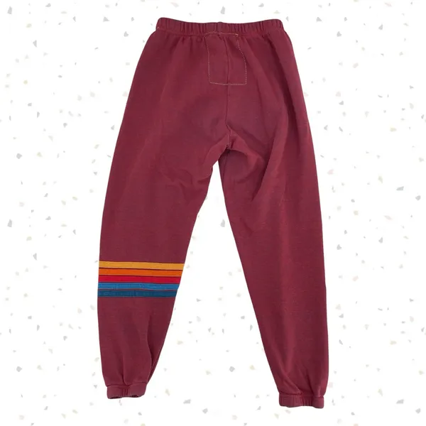 Aviator Nation Jogger Sweatpants Brick Red Maroon 5 Stripe Retro Sweats Size XS - Image 2