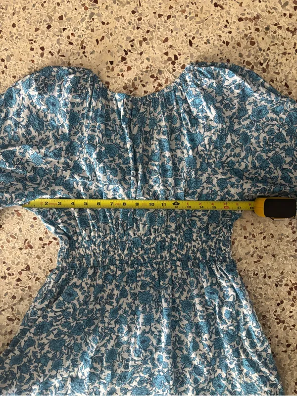 J.Crew Smocked Waist V-Neck Midi Dress in the Blue Blooms medium - Image 8