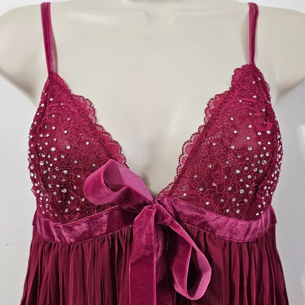 Victoria's Secret Pleated Embellished Babydoll - Claret Red - Size M - 11211557 - Image 4