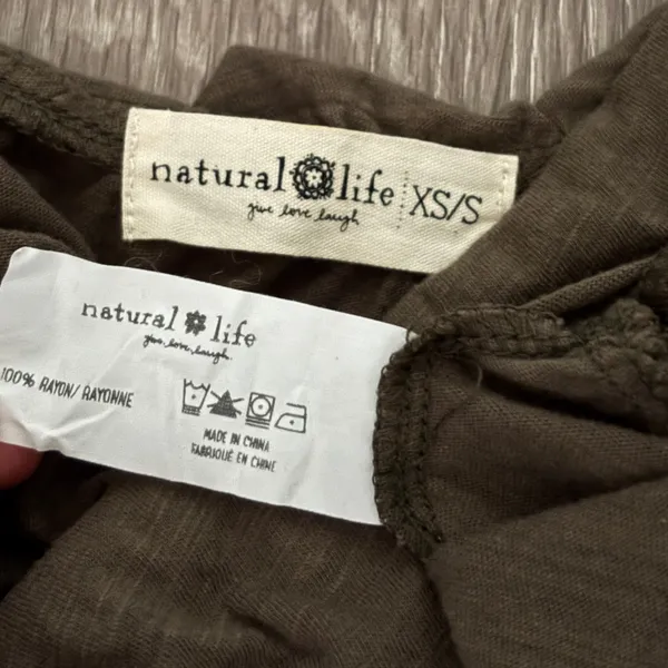 Natural Life Olive Green Tiered Babydoll Mini Dress Rayon Slub XS/S Boho Fairy - Image 9