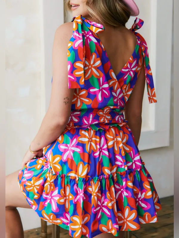 Peach Love CA | Bright Floral Dress, Small - Image 2
