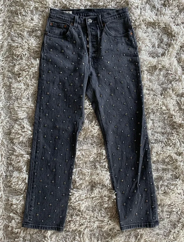 Levi's Black/Grey 501 Bejeweled Rock Stud High Waisted Jeans - Image 4