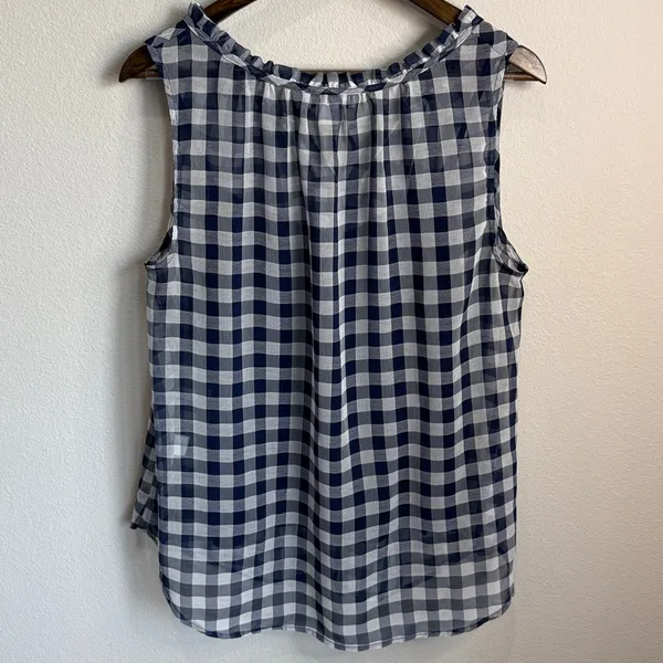 Liz Claiborne Navy White Gingham Sleeveless Top w Tank Size L - Image 4