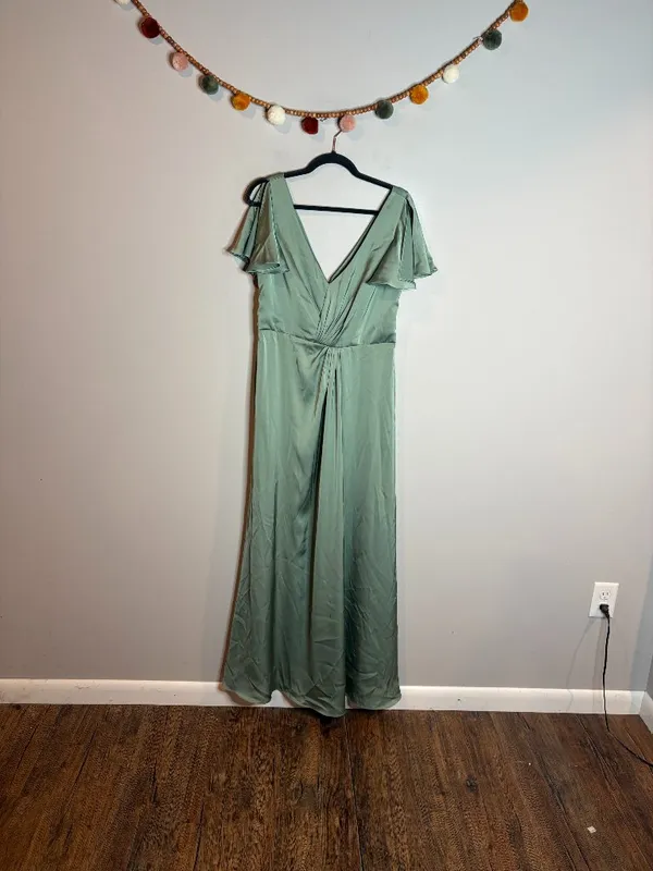 Azazie Soren Agave Green Maxi Dress Satin Stretch - Image 2