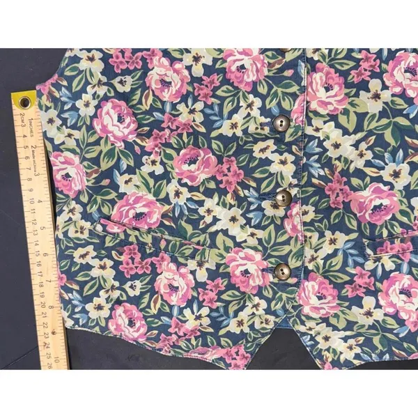 Vintage Banana Republic Safari & Travel Floral Cotton Denim Printed Jean‎ Vest M - Image 11