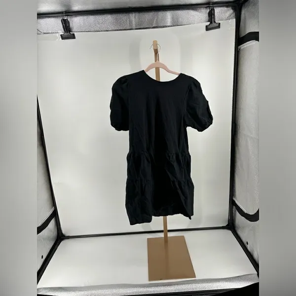 Zara Black 100% Cotton Puff Sleeve Mini Dress Crew Neck Size Medium - Image 10
