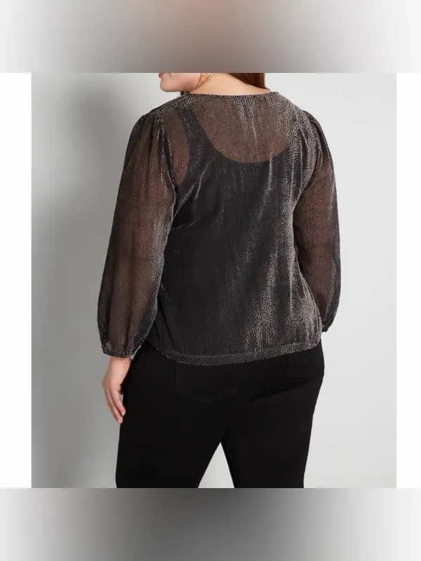 NWT ModCloth Women’s New Sheer's Eve Velvet Dot V-Neck Long Sleeve Top Size M - Image 3