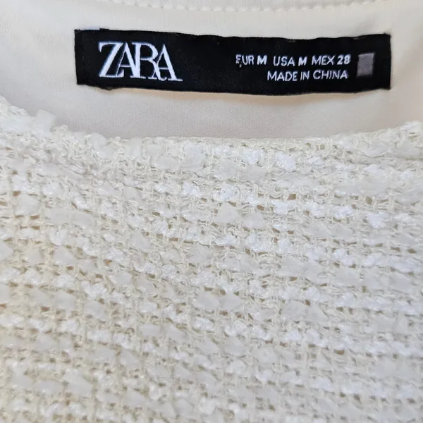 ZARA Womens White Tweed Scoop Neck Button Mini Dress Preppy Structured Chic Sz M - Image 10
