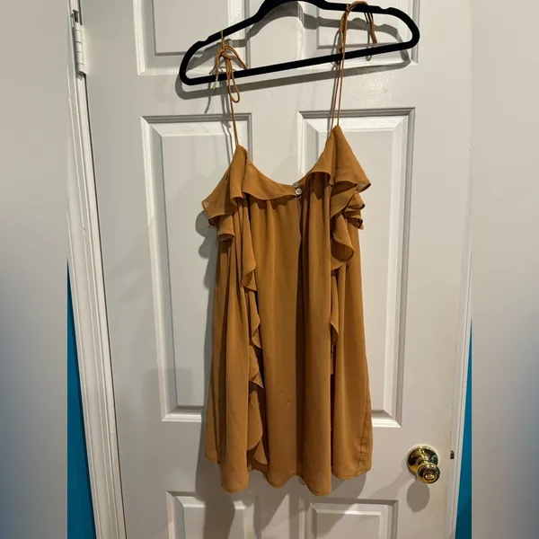 Revolve Tularosa Jamie Mini Dress tan sz M brown sugar tan ruffles - Image 3