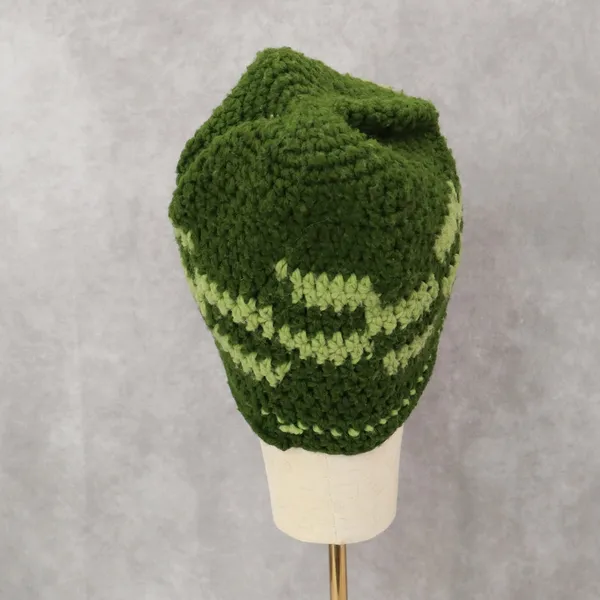 Green Cable Knit Y2K Vintage Hippy Cottage Boho Skater Bucket Beanie Cap‎ Hat - Image 4