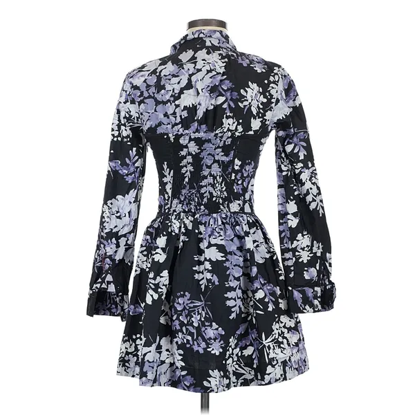 By Anthropologie Black Lavender Floral Corset Shirt Dress 6 Button Front Mini - Image 2