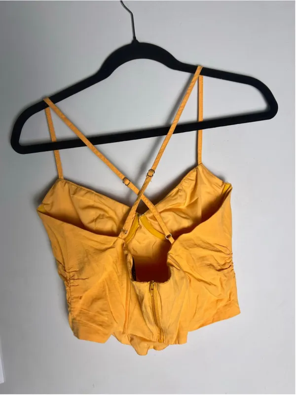 White Fox Yellow Corset Bustier Crop Top M Strappy Ruched Y2K Festival Summer - Image 5