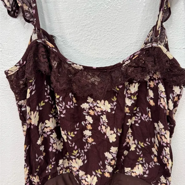 Free People Intimately Bodysuit Womens S Brown Floral Lace Ruffle Thong - Image 8