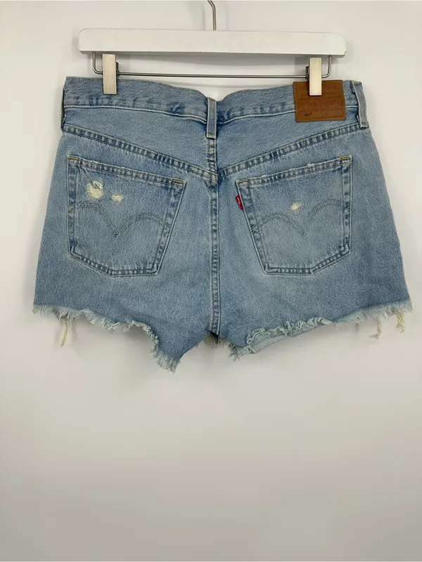 Levi's 501 Distressed Button Fly High Waisted Denim Shorts Size 31 Boho - Image 6