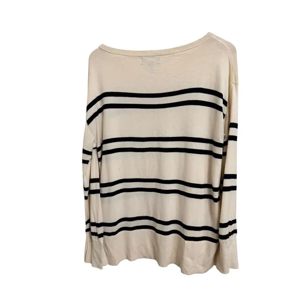 Banana Republic forever sweater Nautical Striped Knit Crew Neck Beige Black M - Image 7