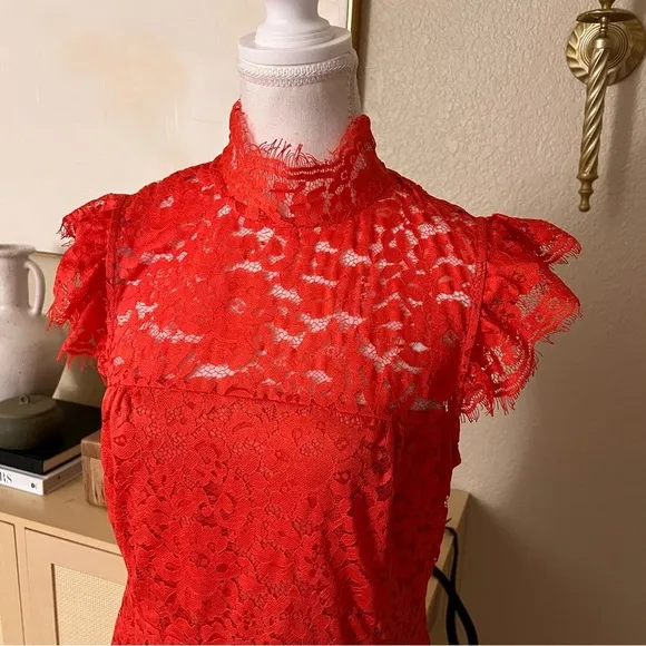 Revolve Aijek Orange Into The Night‎ Lace Mini Dress Size 3 Cocktail - Image 4